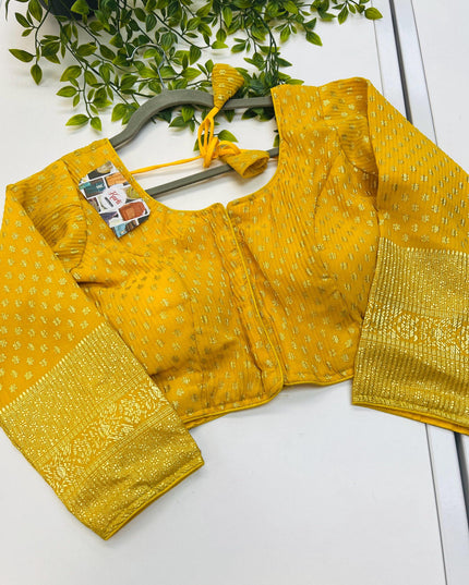 Yellow chiffon blouse | front hooks - Kurti Connection USA