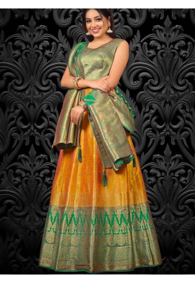 Pure Silk long gown | Three fourth sleeves available - Kurti Connection USA