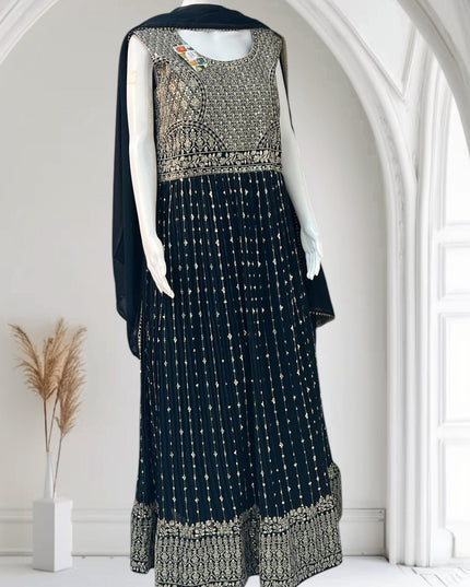 Party wear long gown | Rama Blue - Kurti Connection USA