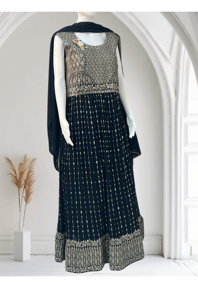 Party wear long gown | Rama Blue - Kurti Connection USA