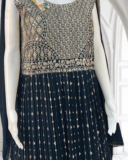 Party wear long gown | Rama Blue - Kurti Connection USA