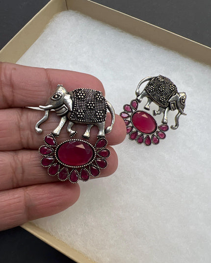 Elephant earrings | oxidized silver earrings - Kurti Connection USA
