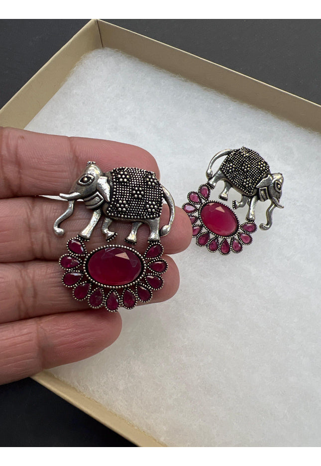 Elephant earrings | oxidized silver earrings - Kurti Connection USA