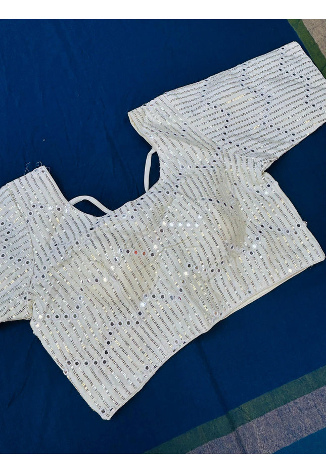 White blouse with mirror work - Kurti Connection USA