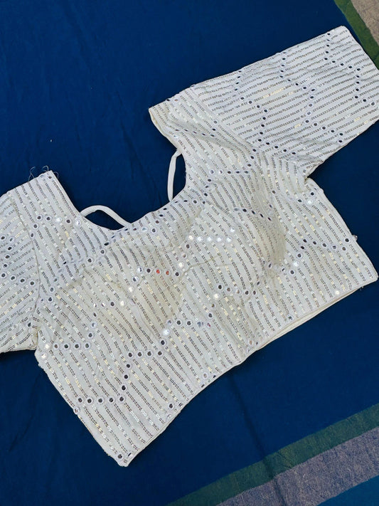 White blouse with mirror work