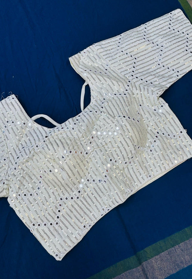 White blouse with mirror work - Kurti Connection USA