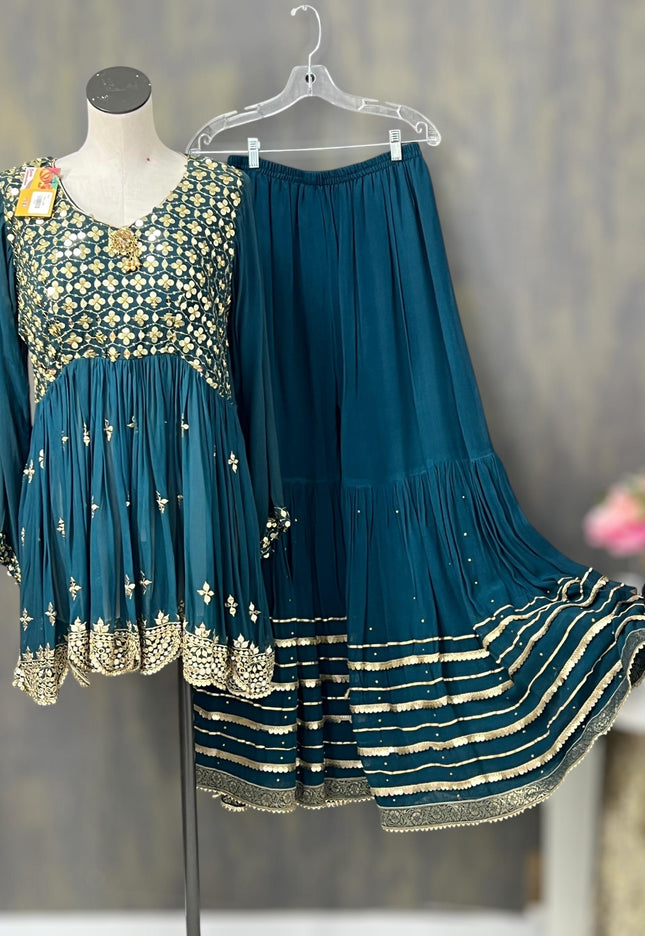 pure georgette sharara set - Kurti Connection USA