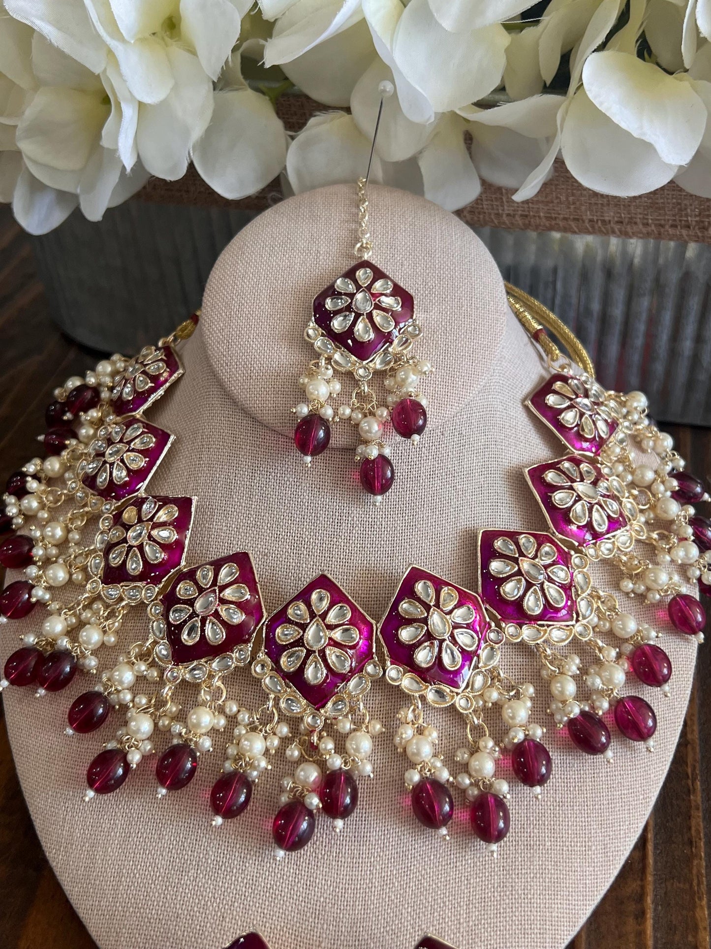Kundan Necklace Set Gold Plated | Indian Bridal Polki Jewelry | Wedding Necklace Earrings & Maang Tikka | Ethnic Festive Jewelry by Etsy