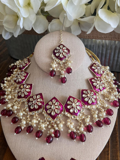 Kundan Necklace Set Gold Plated | Indian Bridal Polki Jewelry | Wedding Necklace Earrings & Maang Tikka | Ethnic Festive Jewelry by Etsy
