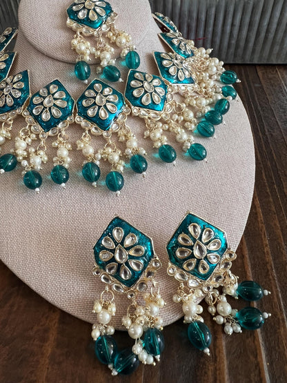 Kundan Necklace Set Gold Plated | Indian Bridal Polki Jewelry | Wedding Necklace Earrings & Maang Tikka | Ethnic Festive Jewelry by Etsy
