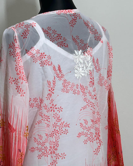 Chikankari short kurti with spaghetti inner | georgette top