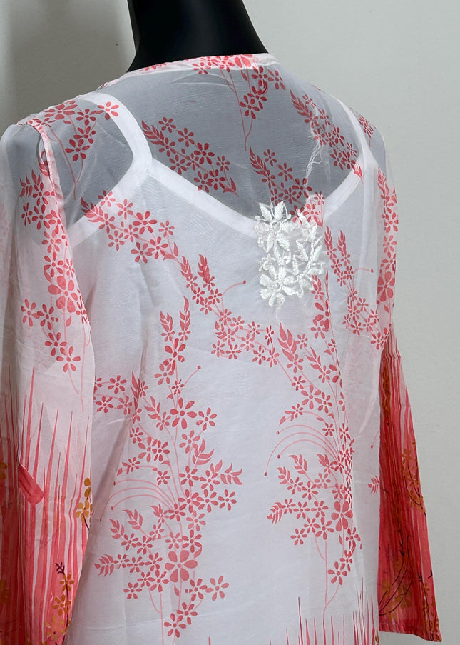 Chikankari short kurti with spaghetti inner | georgette top