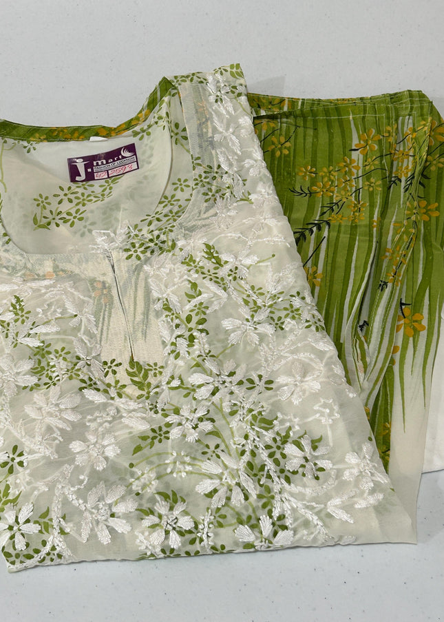 Chikankari short kurti with spaghetti inner | georgette top