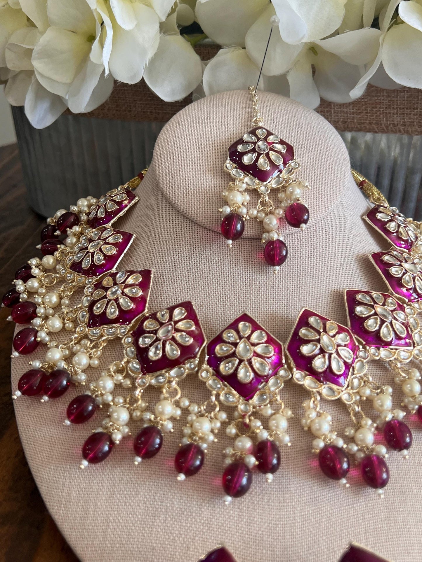Kundan Necklace Set Gold Plated | Indian Bridal Polki Jewelry | Wedding Necklace Earrings & Maang Tikka | Ethnic Festive Jewelry by Etsy