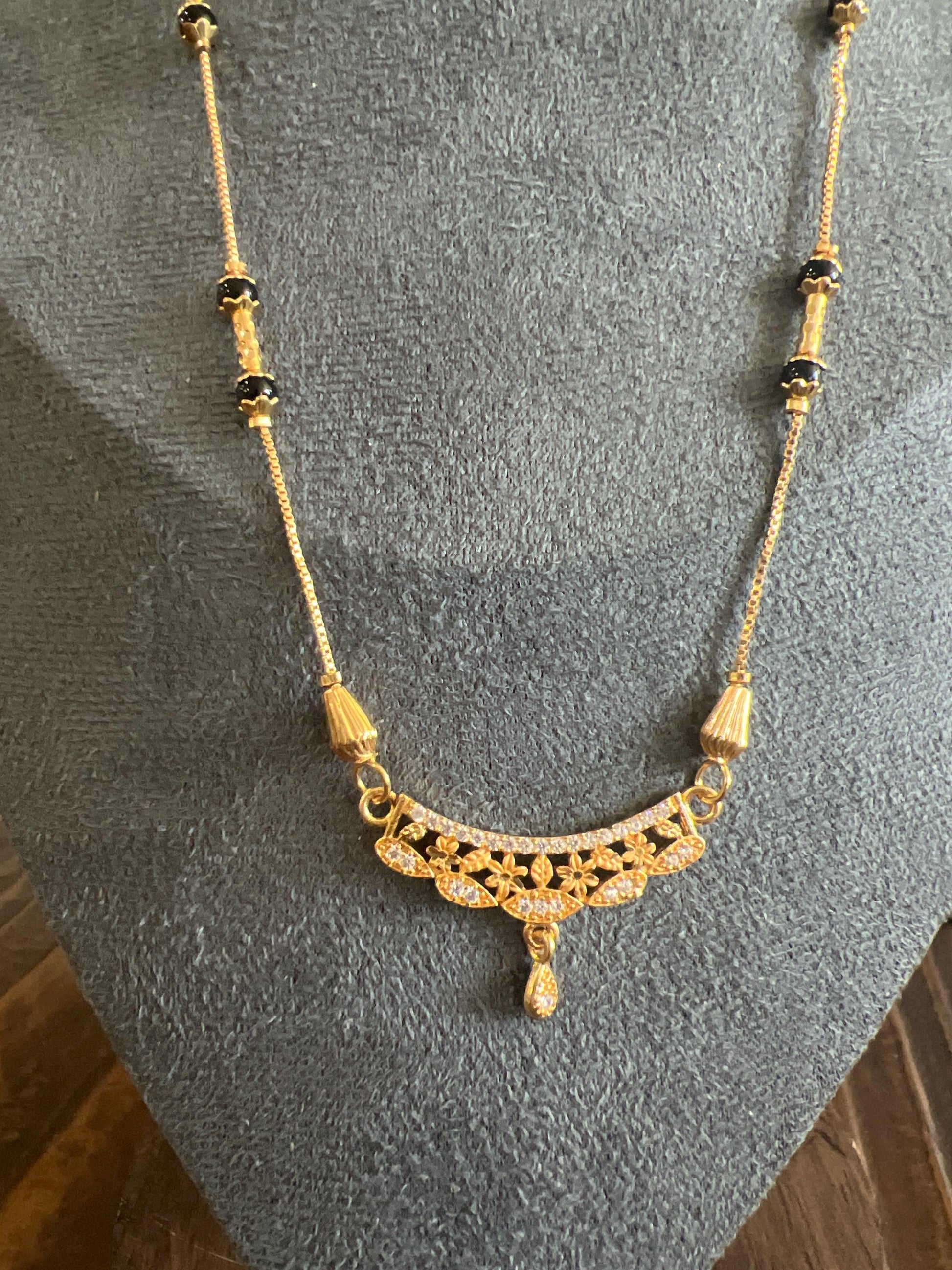 Gold Plated Black Beads Mangalsutra Necklace for Women | Minimal Indian Jewelry | Long Chain Everyday Ethnic Wear by Etsy