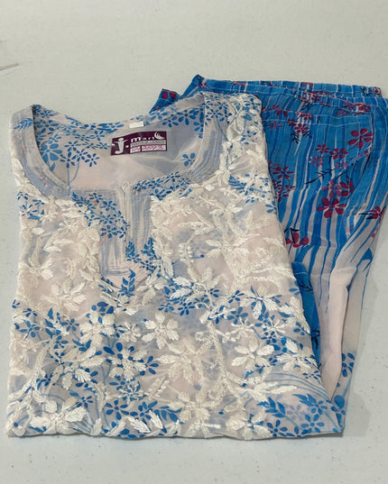 Chikankari short kurti with spaghetti inner | georgette top