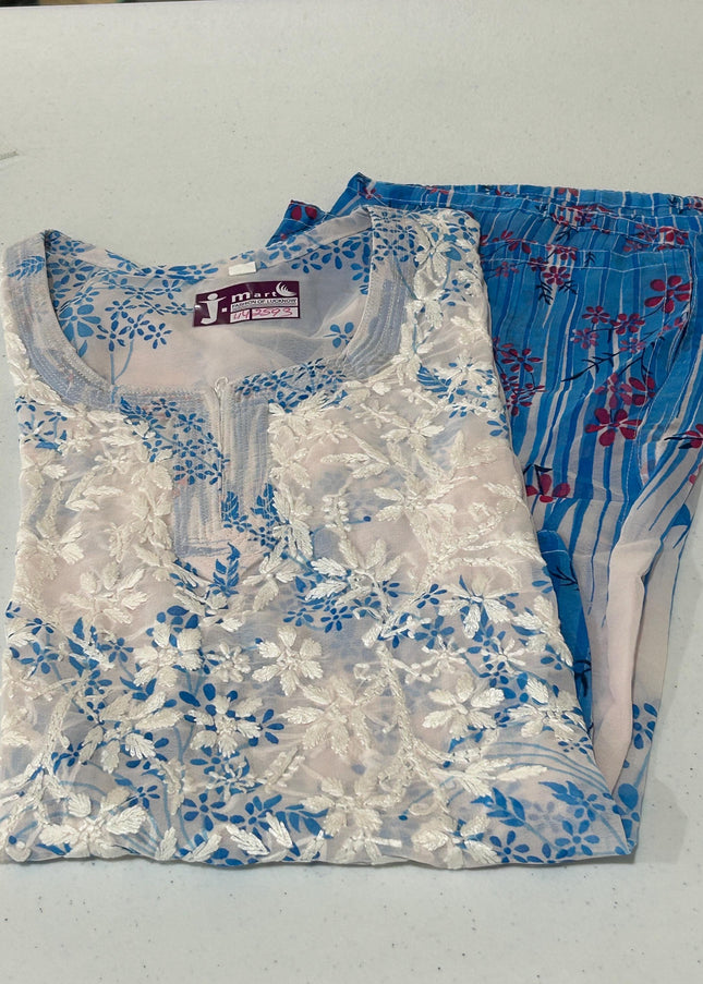 Chikankari short kurti with spaghetti inner | georgette top