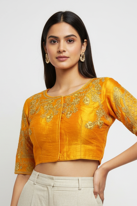 Readymade blouse : mango yellow by Kurti Connection USA