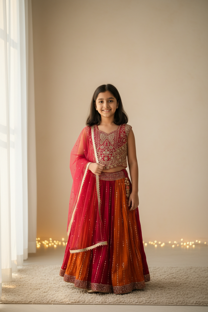 Girls Lehenga Choli Set - Kids Wedding Wear by Kurti Connection USA