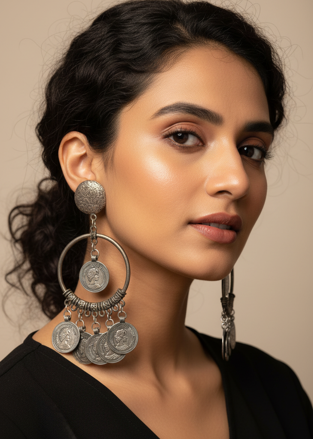 Oxidized coin earrings
