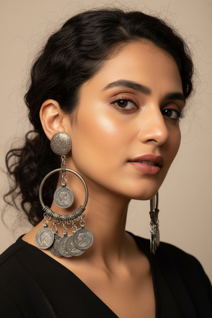 Oxidized coin earrings by Kurti Connection USA