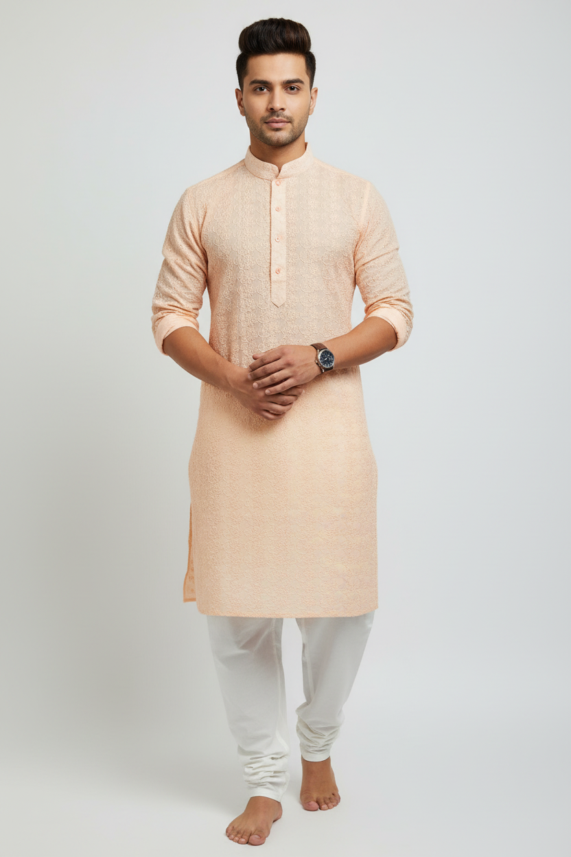 Soft cotton chikankari kurta pajama / mens kurta by Kurti Connection USA