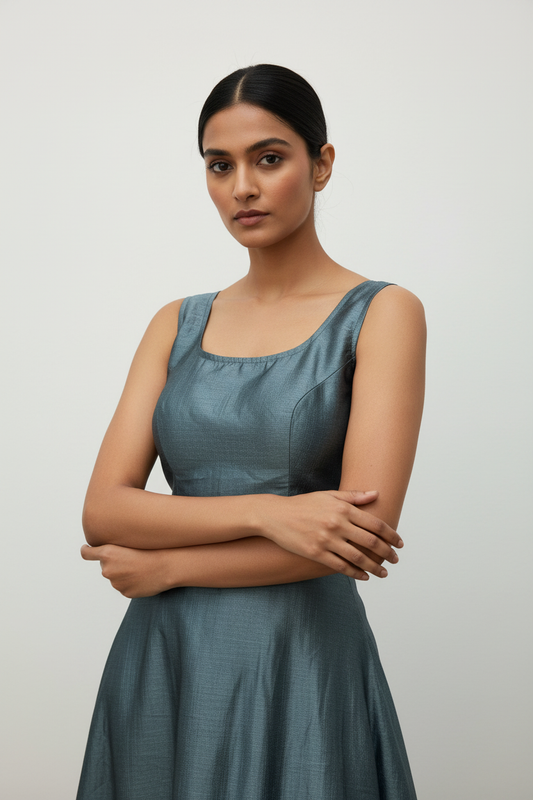 Grey raw silk blouse by Kurti Connection USA