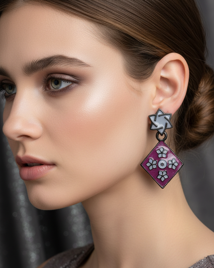 Grey purple earrings