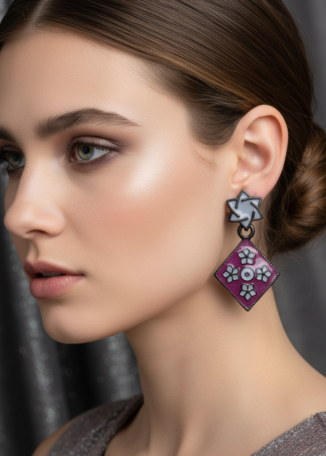 Grey purple earrings