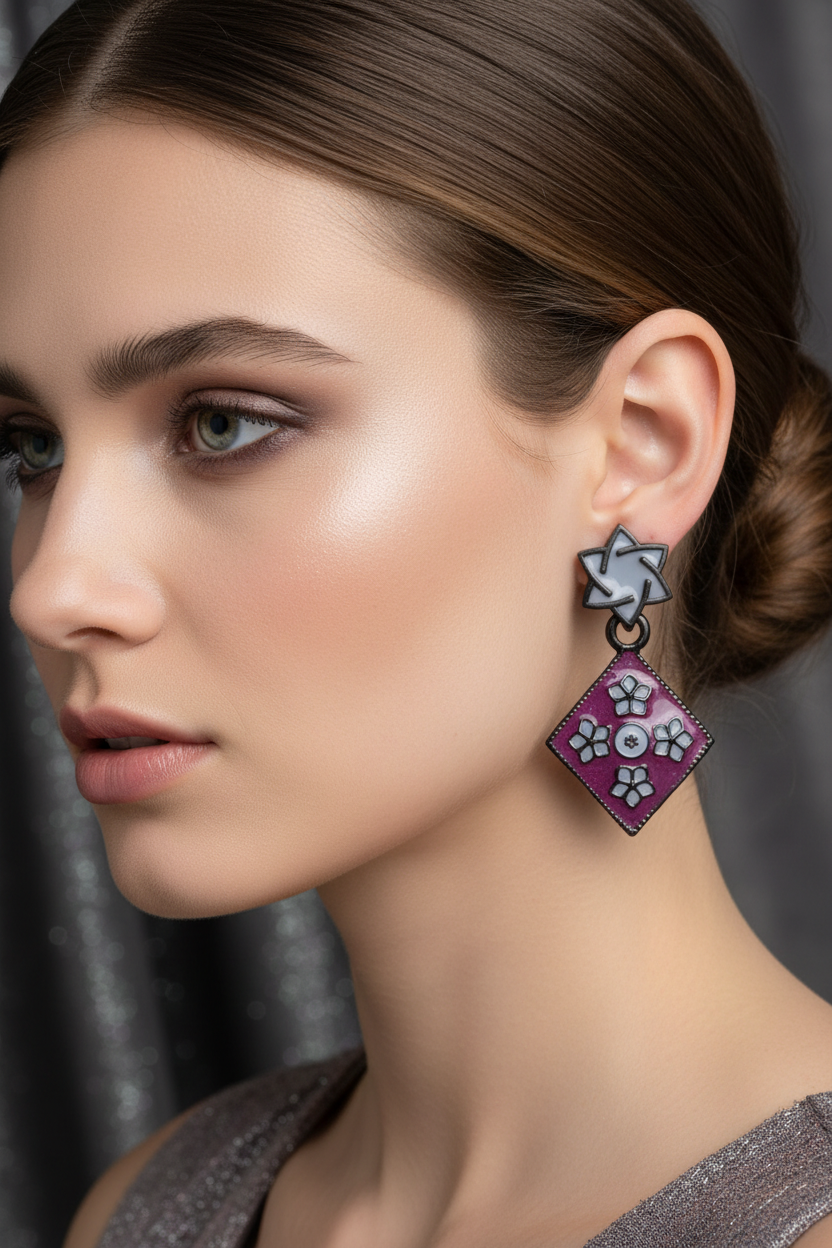 Grey purple earrings by Kurti Connection USA