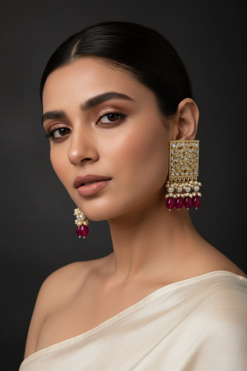 Kundan earrings by Kurti Connection USA