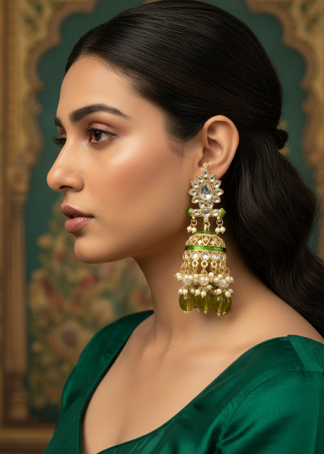 Mehandi green earrings : Meenakari