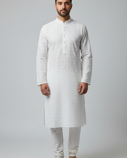 Cotton kurta pajama | white chikankari kurta