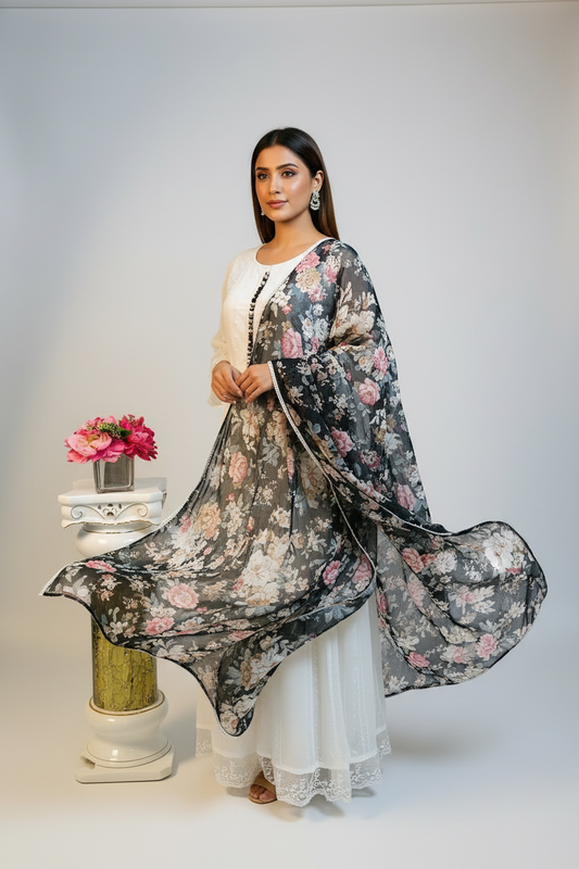 Chiffon long Kurti with dupatta