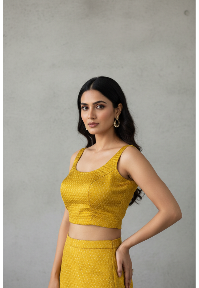 Mustard yellow sleeveless blouse