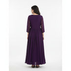 Kurti Connection USA purple georgette Anarkali gown with peacock embroidery on the bodice and flared skirt. Elegant, festive wear.