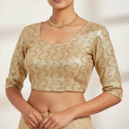 Kurti Connection USA rose pink sequined crop top blouse with scoop neck and three-quarter sleeves.