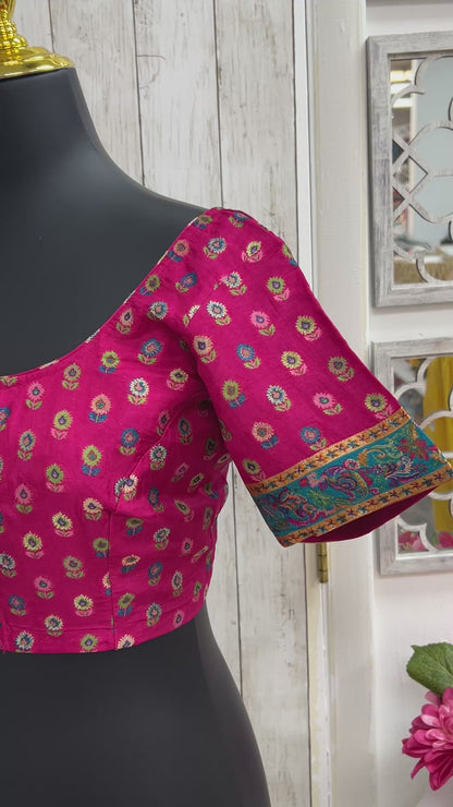 Silk blouse with teal blue detailing