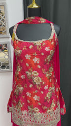 Chinon silk sharara suit