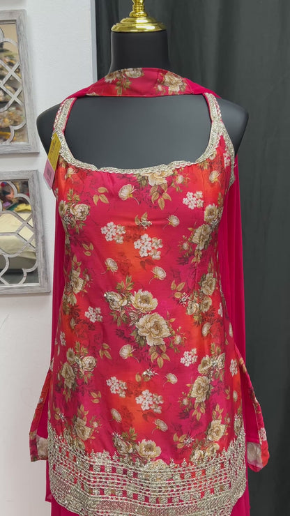 Chinon silk sharara suit