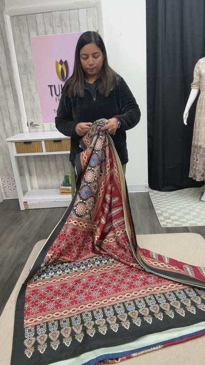 Ajrakh silk saree