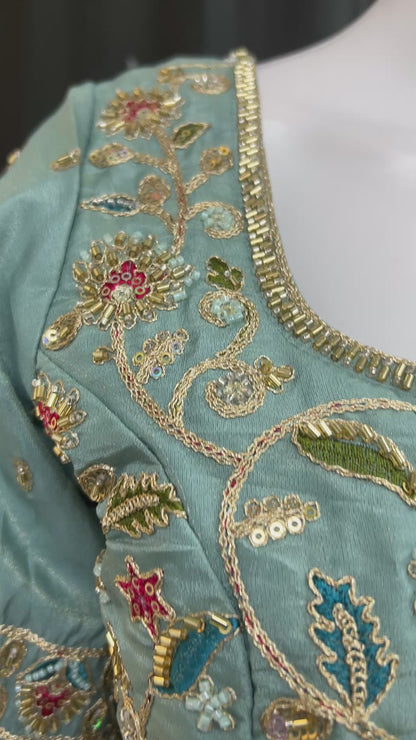 Hand embroidered blouse | tissue silk blouse with all over hand embroidery