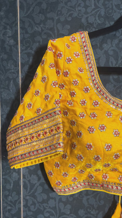 Yellow embroidered blouse / front hook blouse