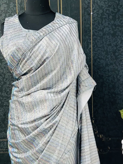 Silver shimmer saree with readymade blouse