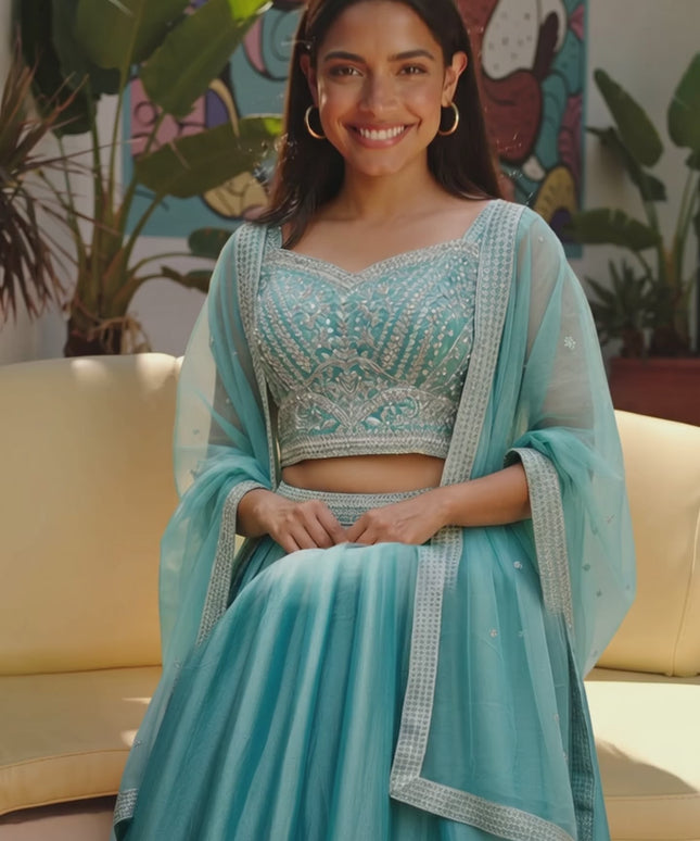 Teal blue : Lehenga Choli set