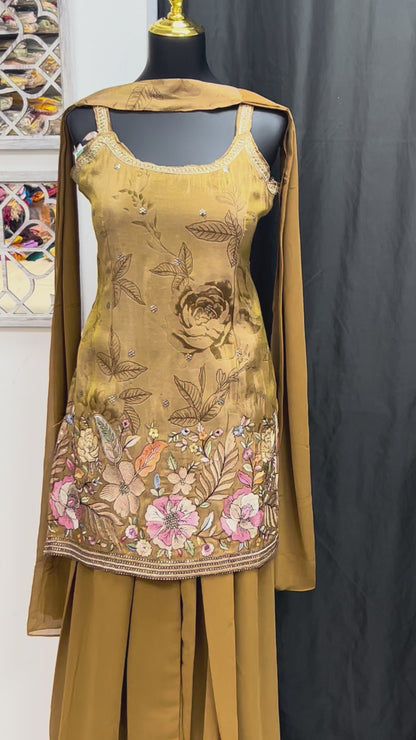 Party wear Sharara suit/ tissue silk